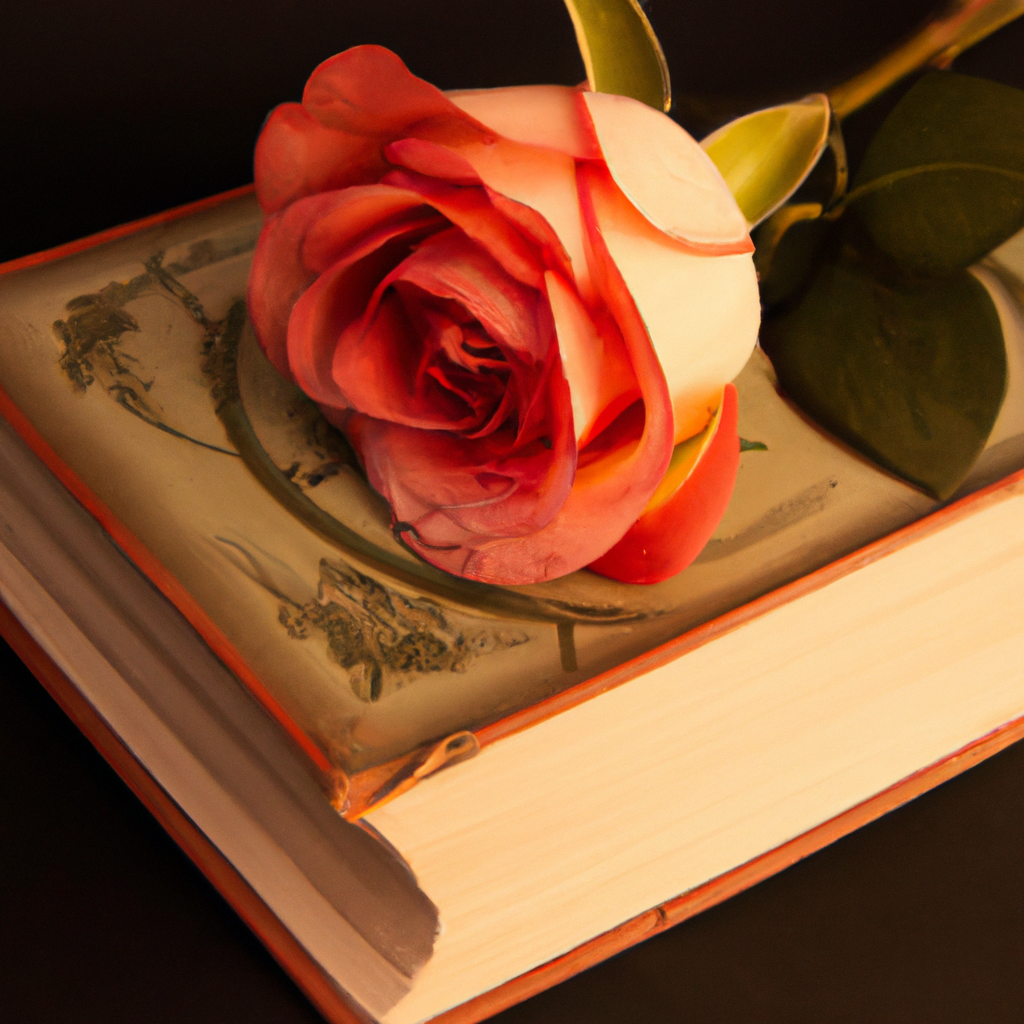An image of a beautiful vintage book with a rose on the cover, symbolizing the allure of classic romance novels.