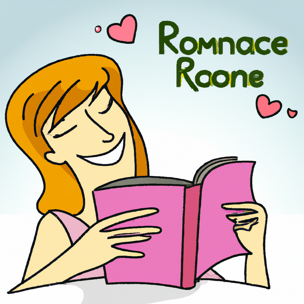 An image of a person reading a romance novel and smiling.