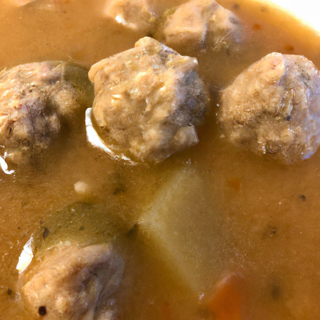 A mouthwatering image of a bowl of Chef Sven's Famous Swedish Meatball Soup.