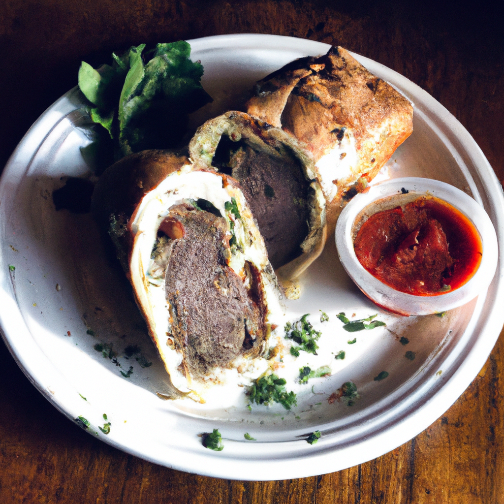 A delicious photo of Chef Sven's Magnificent Meatball Stromboli.