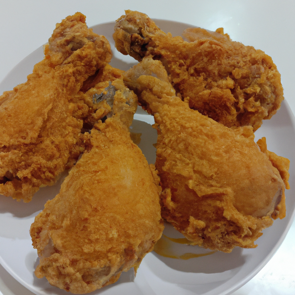 A plate of perfectly crispy fried chicken, golden brown and delicious.