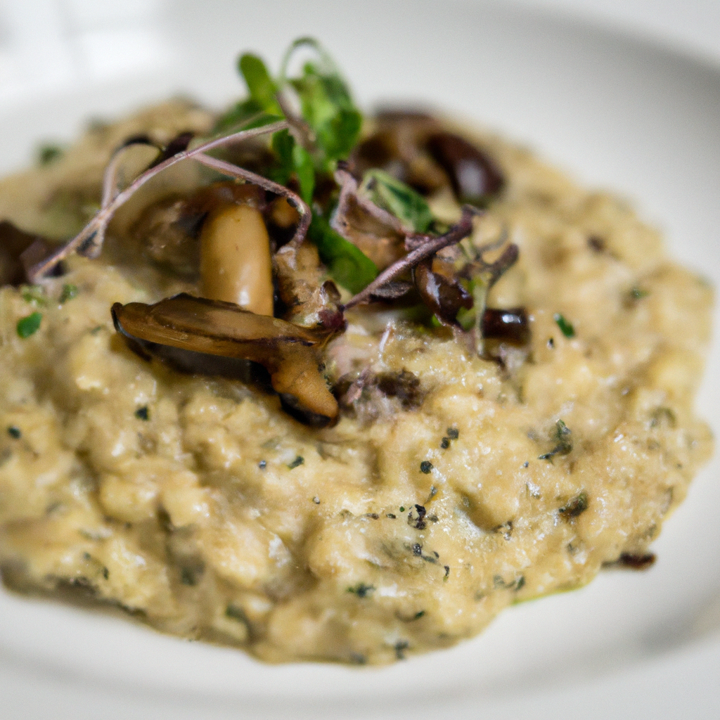 A delicious plate of Chef Sven's Savory Mushroom Risotto.