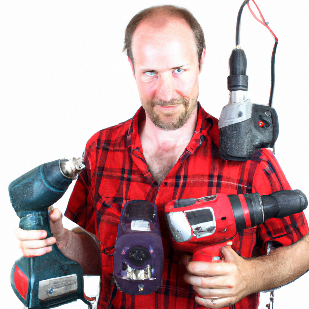 An image of a DIY enthusiast with a selection of power tools.
