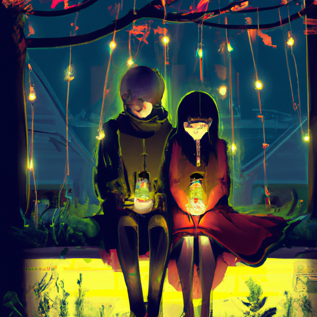 A beautiful illustration of a couple in a fantastical setting.