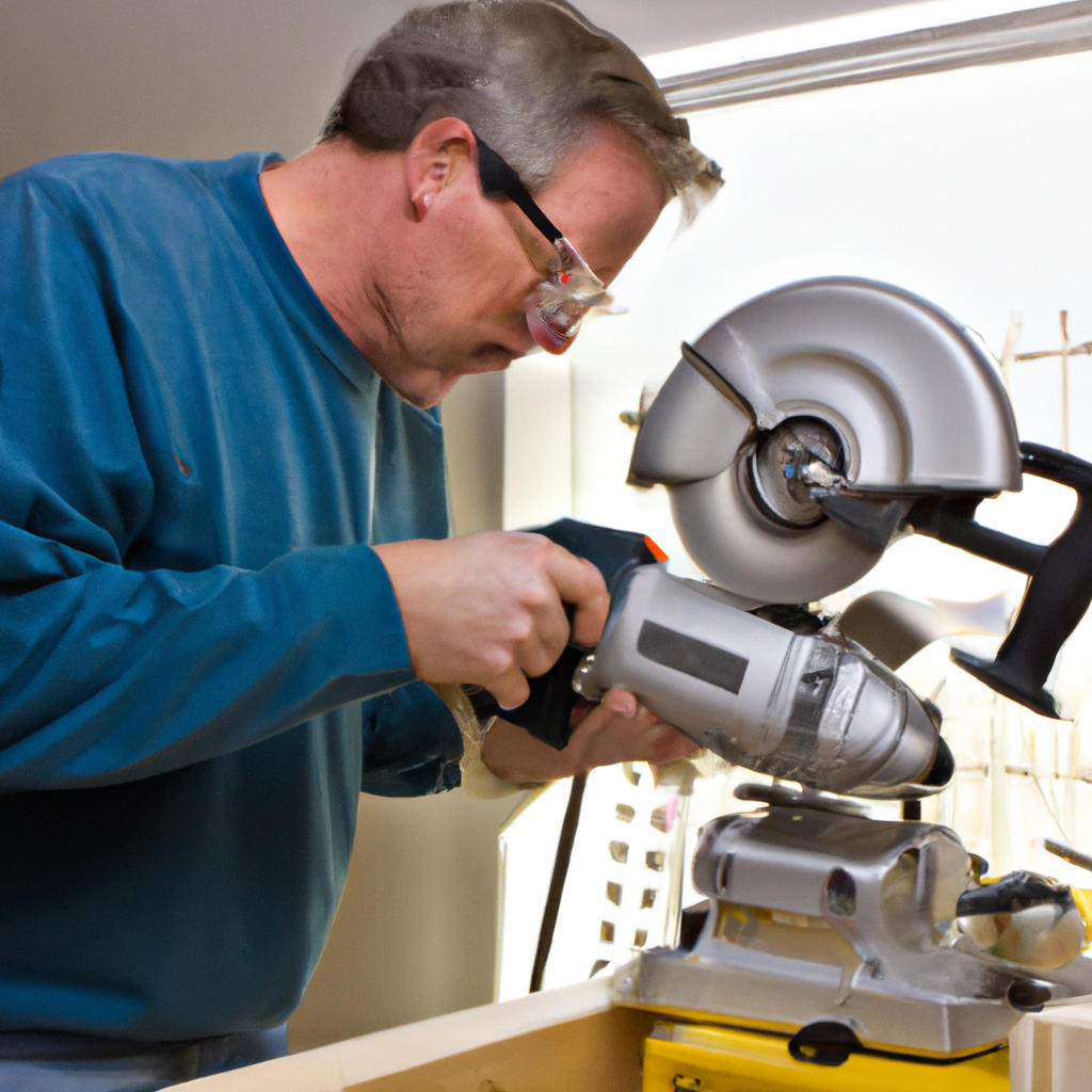 An image of a DIY homeowner holding a cordless drill and a circular saw while working on a project.
