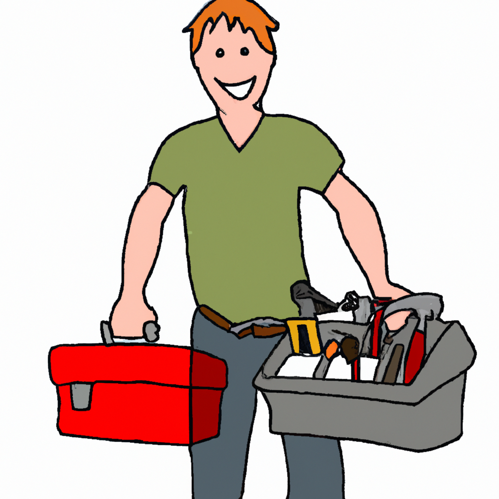 An image of a homeowner holding a toolbox with various tools.