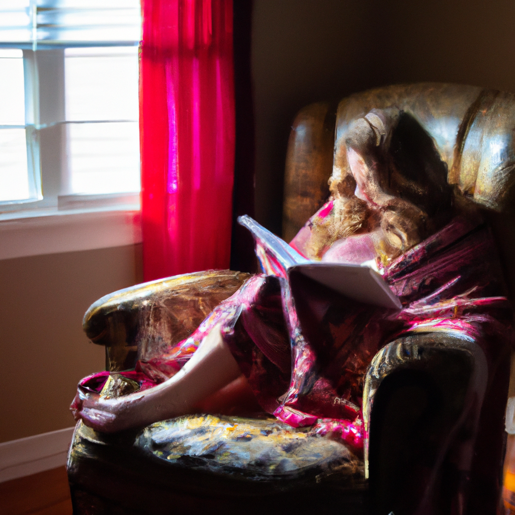 A beautiful image of a woman reading a romance novel in a cozy setting.