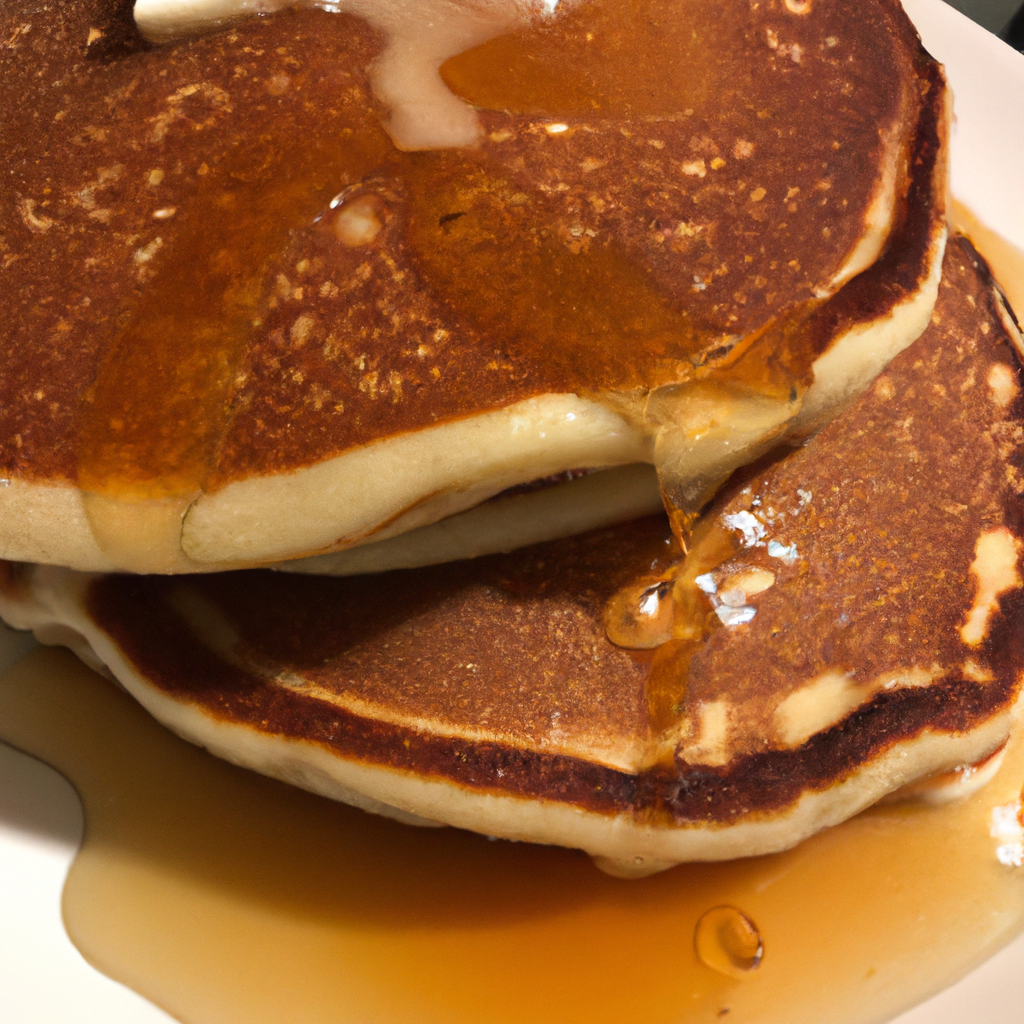 A mouthwatering image of fluffy pancakes drizzled with maple syrup.