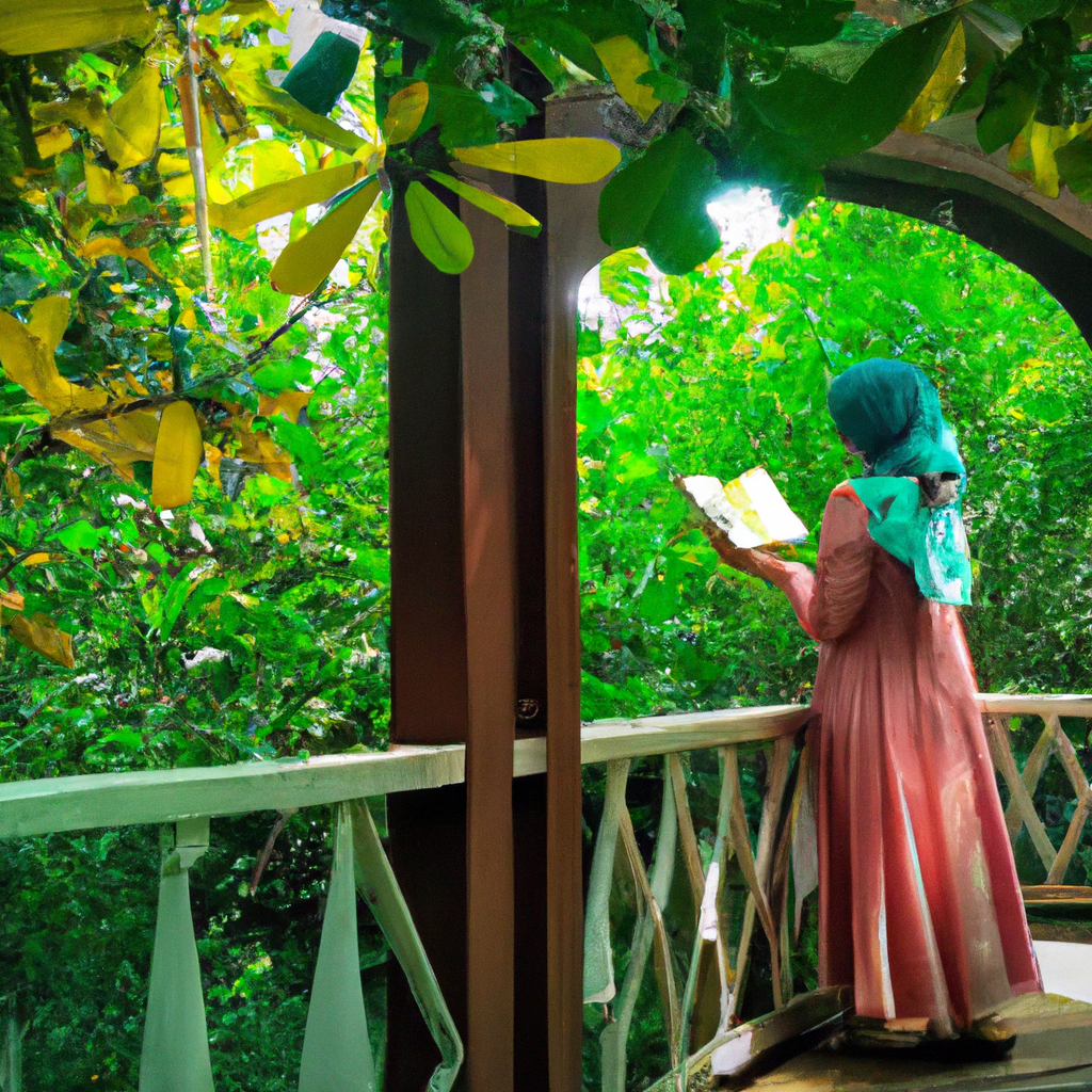 A picture of a person reading a book in a peaceful environment.