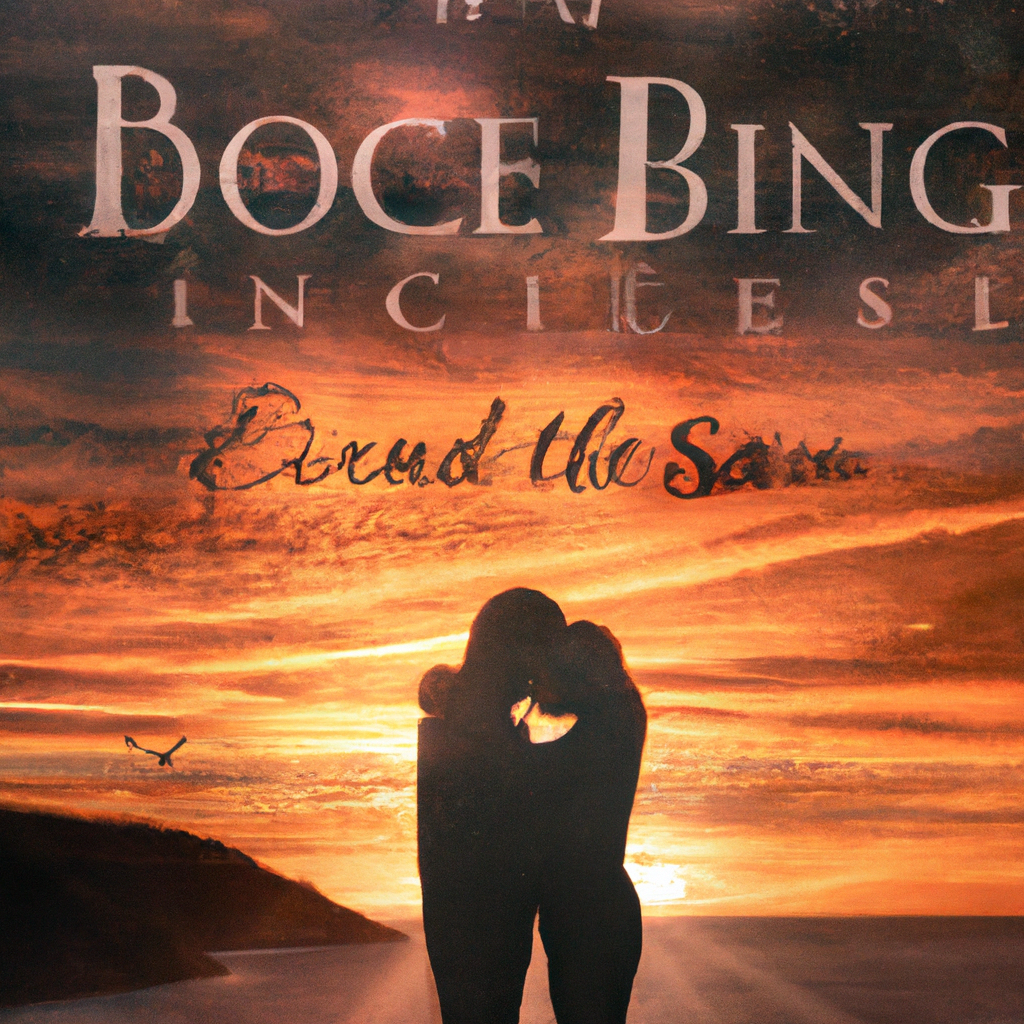 A beautiful book cover featuring a couple in an embrace, with a sunset in the background.