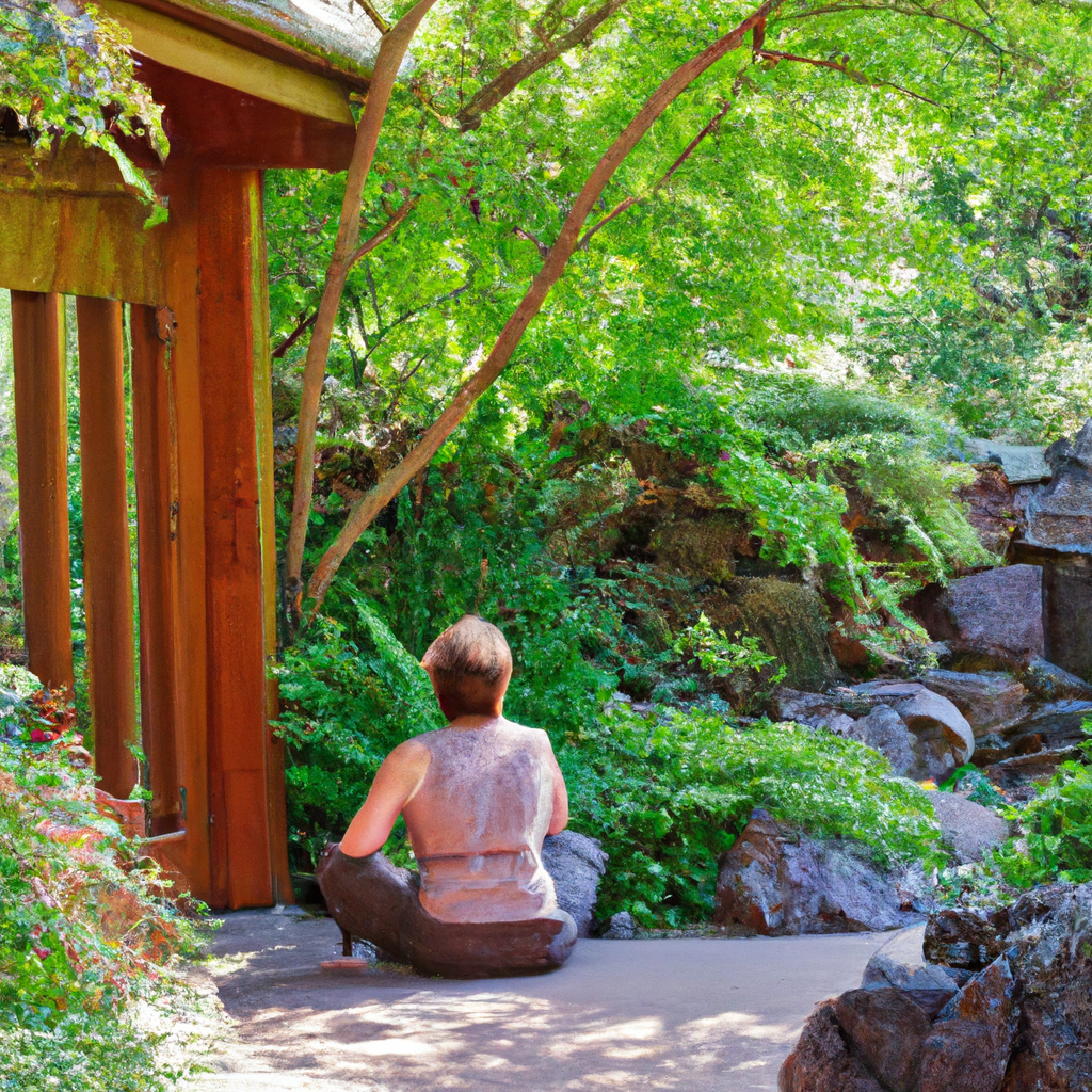 A serene image of a person meditating in a peaceful garden.