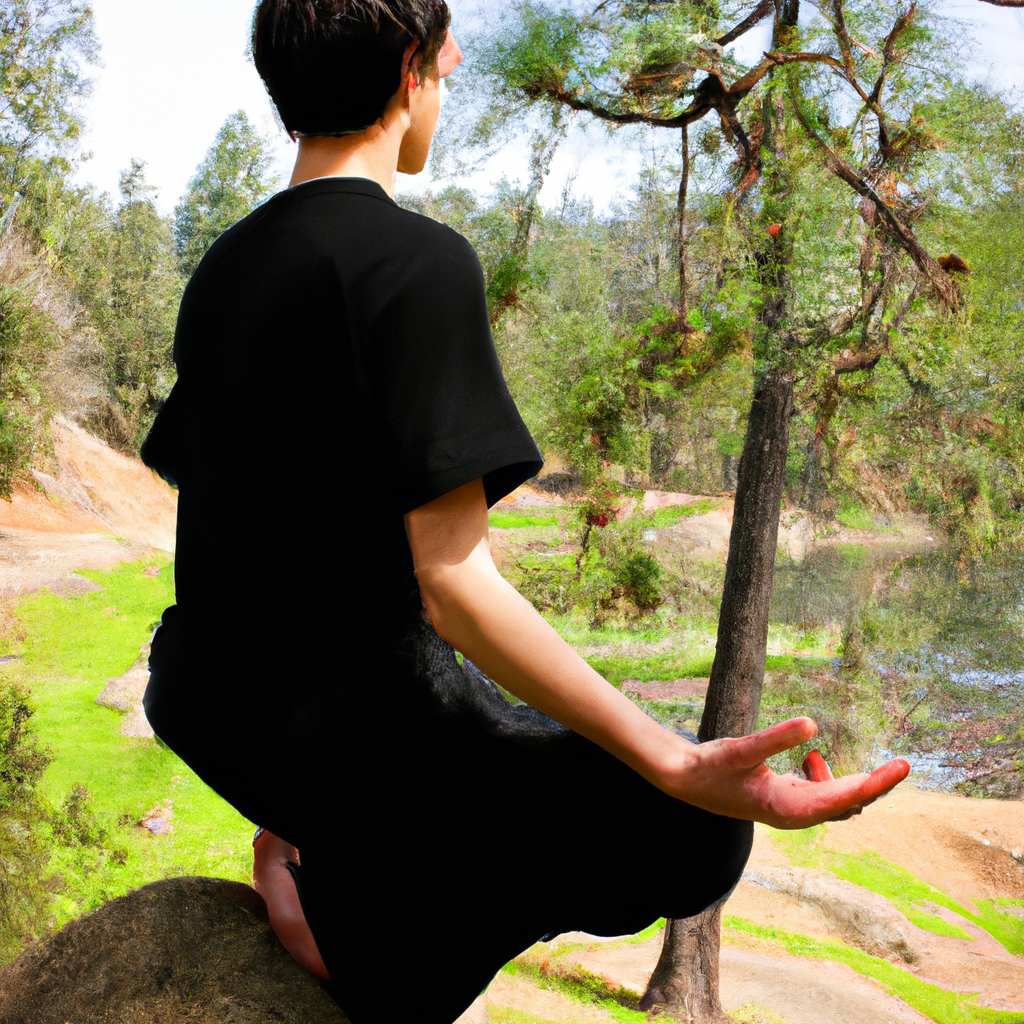A serene image of a person meditating in a peaceful natural setting.