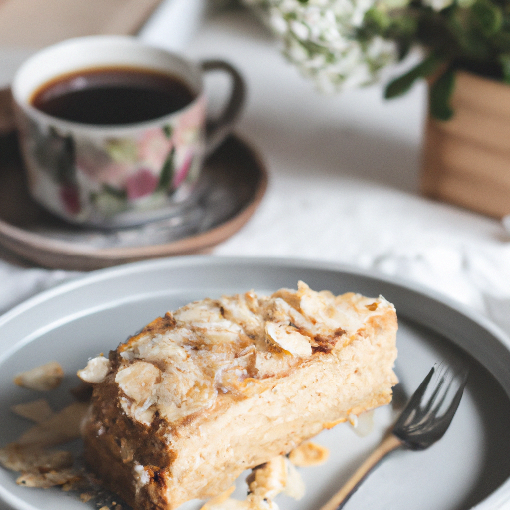A delicious slice of Swedish Almond Cake with a cup of coffee on a cozy kitchen table.