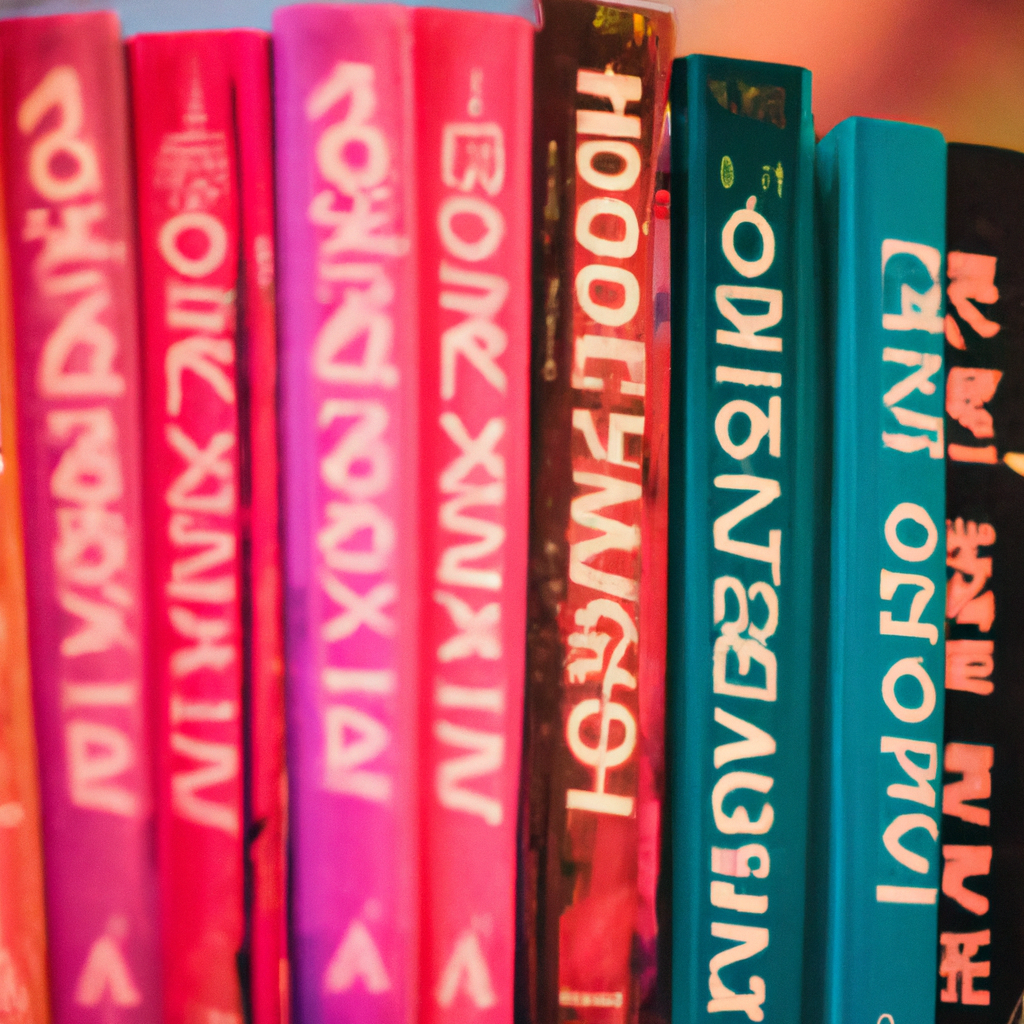 Image: a stack of romance novels with vibrant covers